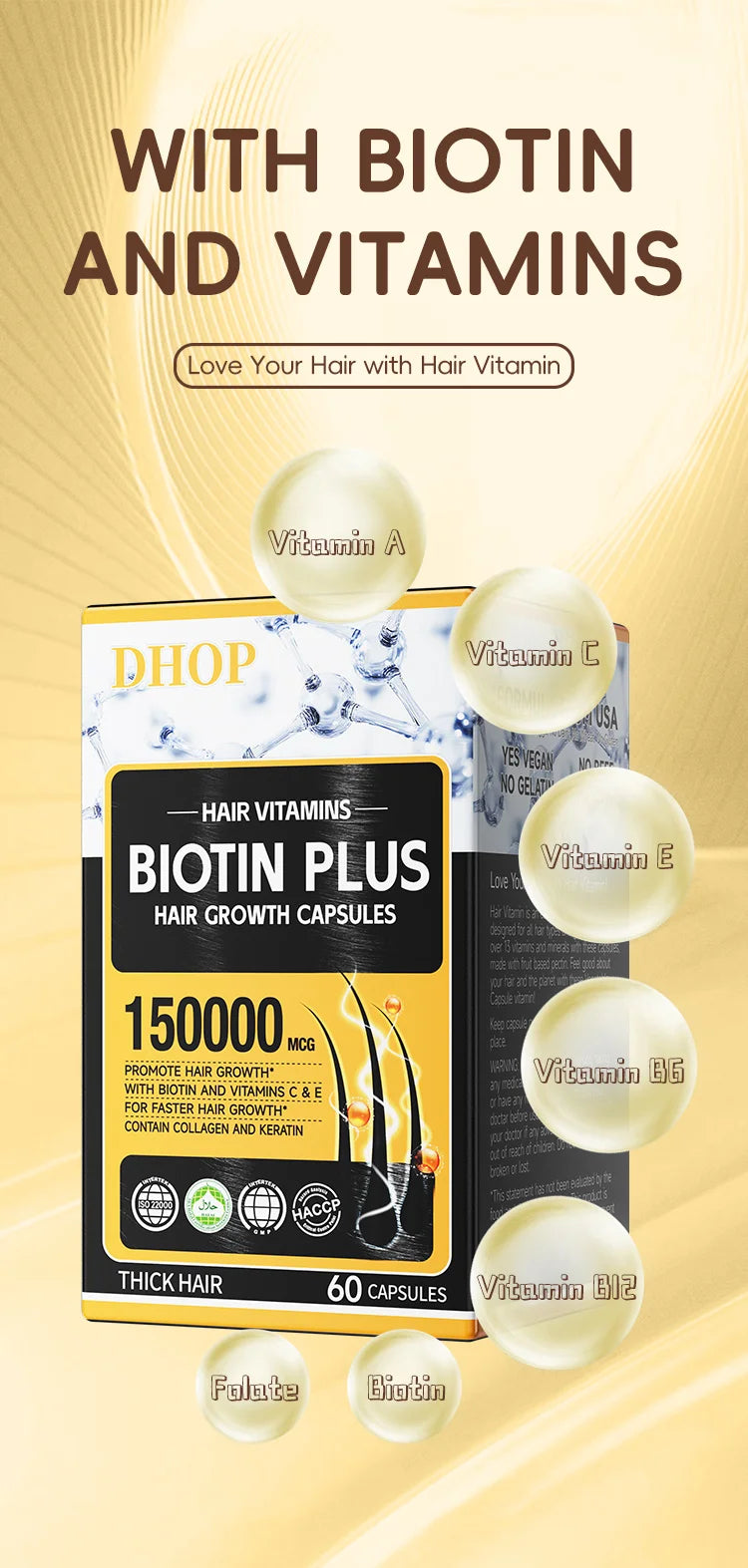 DHOP Biotin mit Keratin-Kapseln Immun-Nahrungsergänzungsmittel Haarvitamine Haarwachstumskapseln OEM ODM