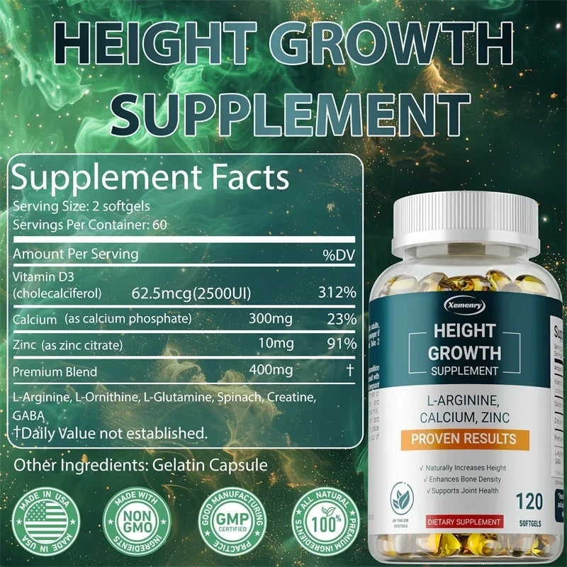 Height Gaining Supplement - Stärkt die Knochen, fördert das Längenwachstum, verbessert die Absorptionsrate und unterstützt eine gesunde Entwicklung