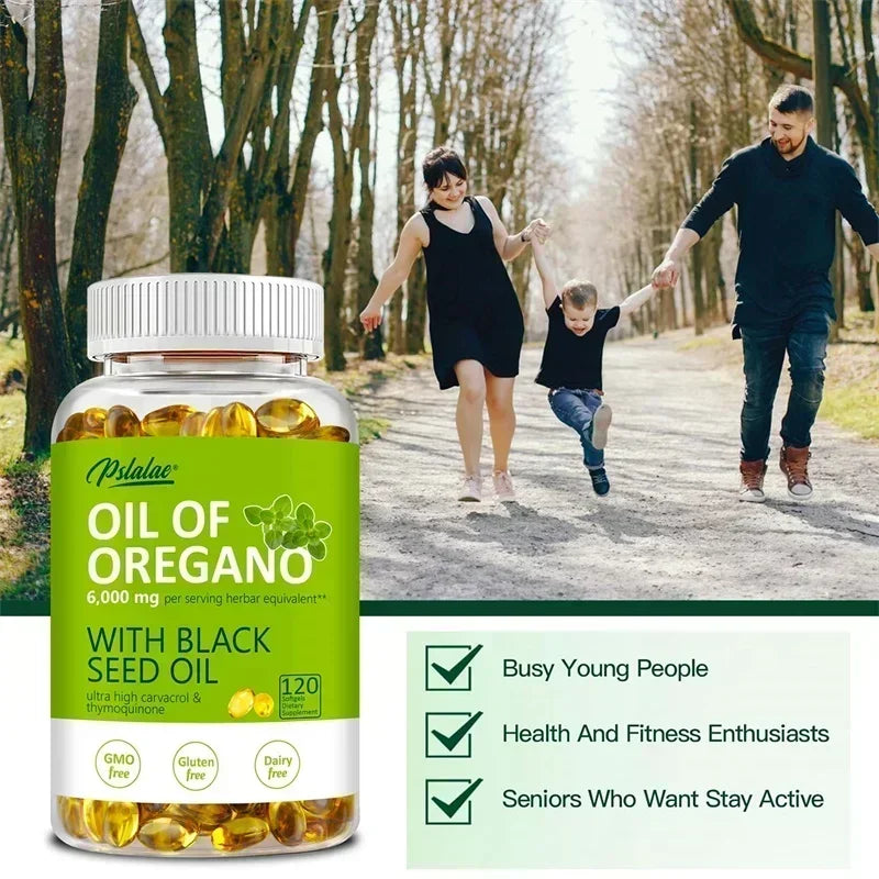 Oreganoöl Weichkapseln – mit Oregano- und Schwarzkümmelöl, für die Verdauung, lindert Blähungen, stärkt das Immunsystem, Antioxidans – 120 Kapseln