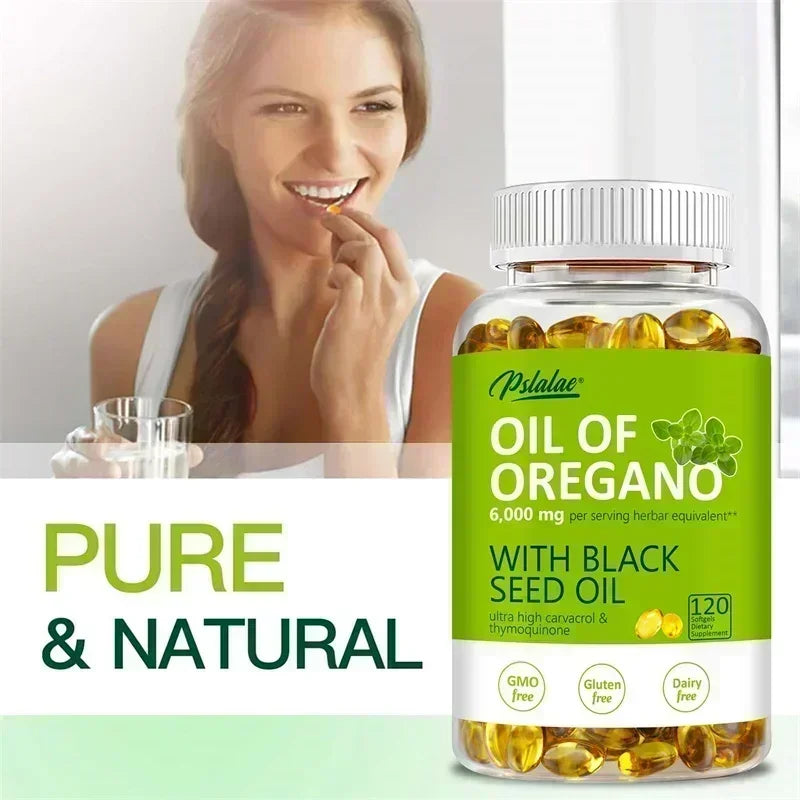 Oreganoöl Weichkapseln – mit Oregano- und Schwarzkümmelöl, für die Verdauung, lindert Blähungen, stärkt das Immunsystem, Antioxidans – 120 Kapseln