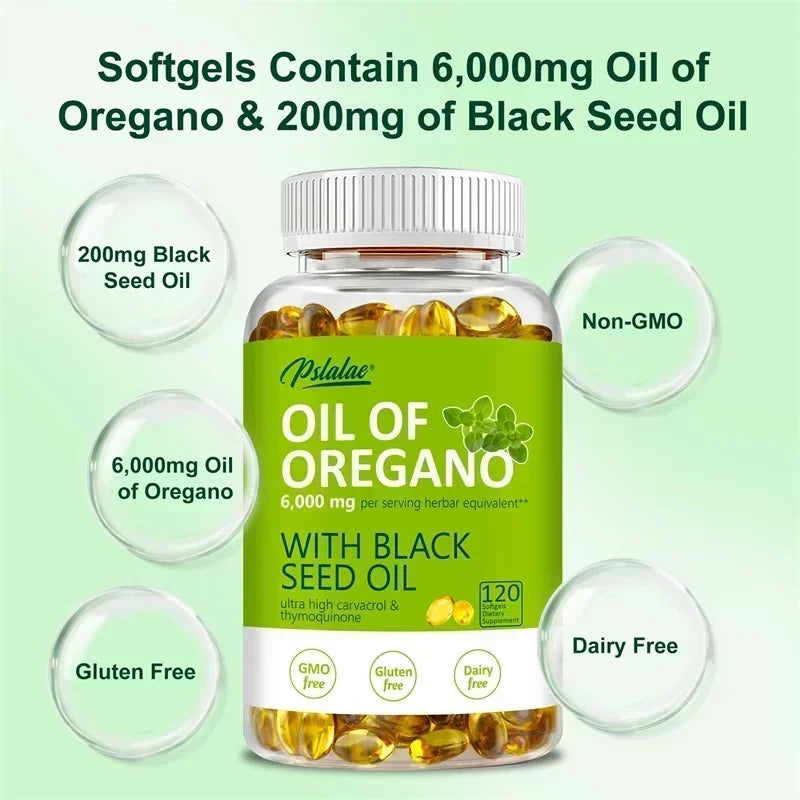 Oreganoöl Weichkapseln – mit Oregano- und Schwarzkümmelöl, für die Verdauung, lindert Blähungen, stärkt das Immunsystem, Antioxidans – 120 Kapseln
